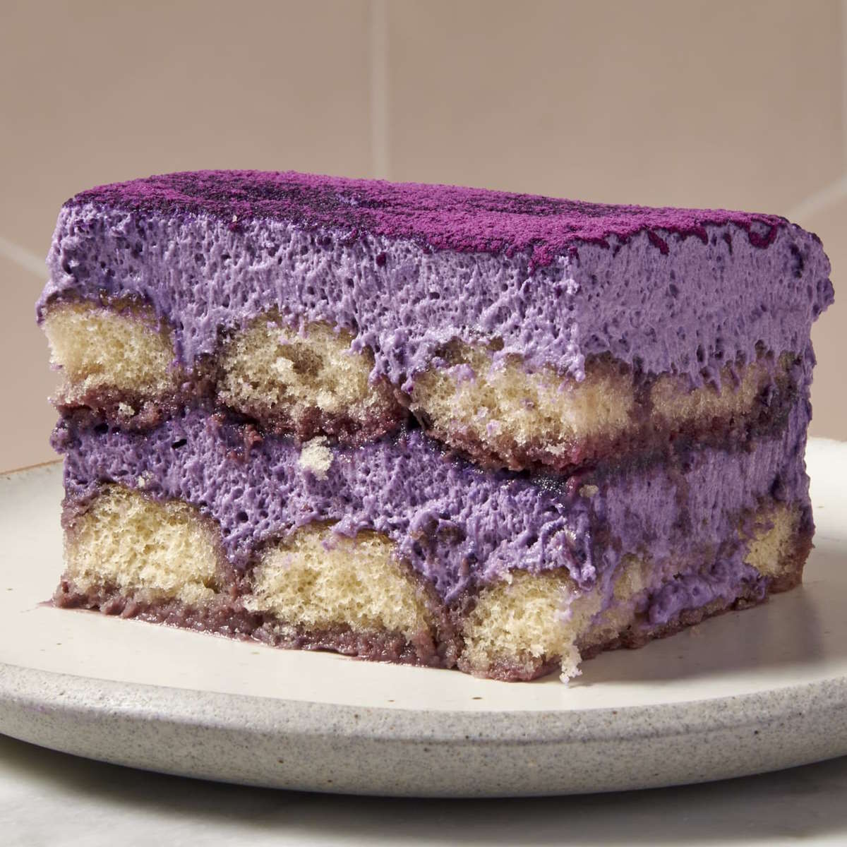 Tiramisu made with Ube, an Asian flavour with a purple hue and subtle sweetness